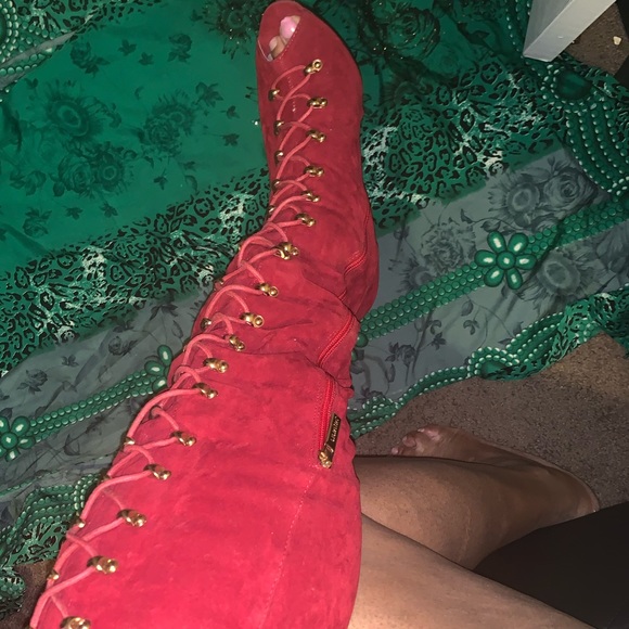 Liliana Shoes Thigh Red Lace Up Boots With Heel Poshmark